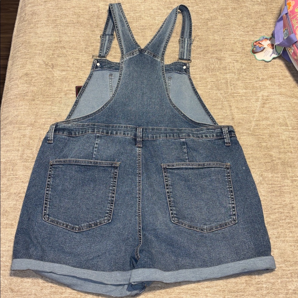 No Boundaries Blue Denim Jean Short Overalls - Picture 4 of 5